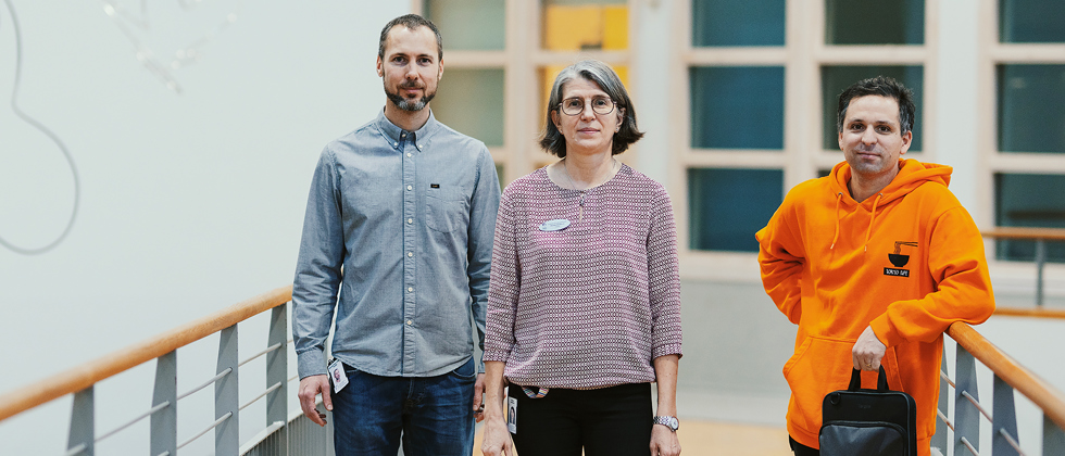 Matematiklärarna Rasmus Brugge, Monika Westerlund och Andreas Vinaccia hoppas att Fredrika Bremergymnasiet ska bli en arena för praktiknära forskning.